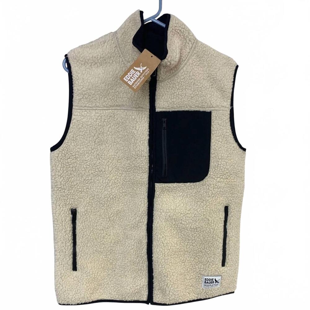 NEW EDDIE BAUER women's full zip fleece chilali vest in cream